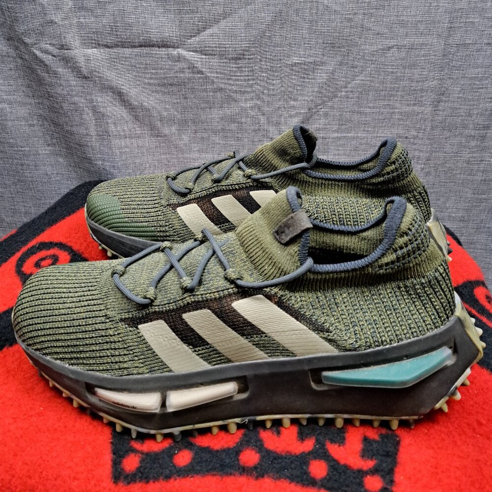 adidas Men's Olive Green Knit Athletic Sneakers with Black Accents